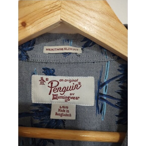 Original Penguin Short Sleeve Button Down Hawaiian Shirt L Heritage Slim Fit - Picture 2 of 4